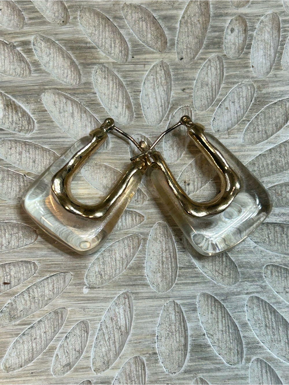 Clear Resin and Gold-Tone Hoop Drop Earrings